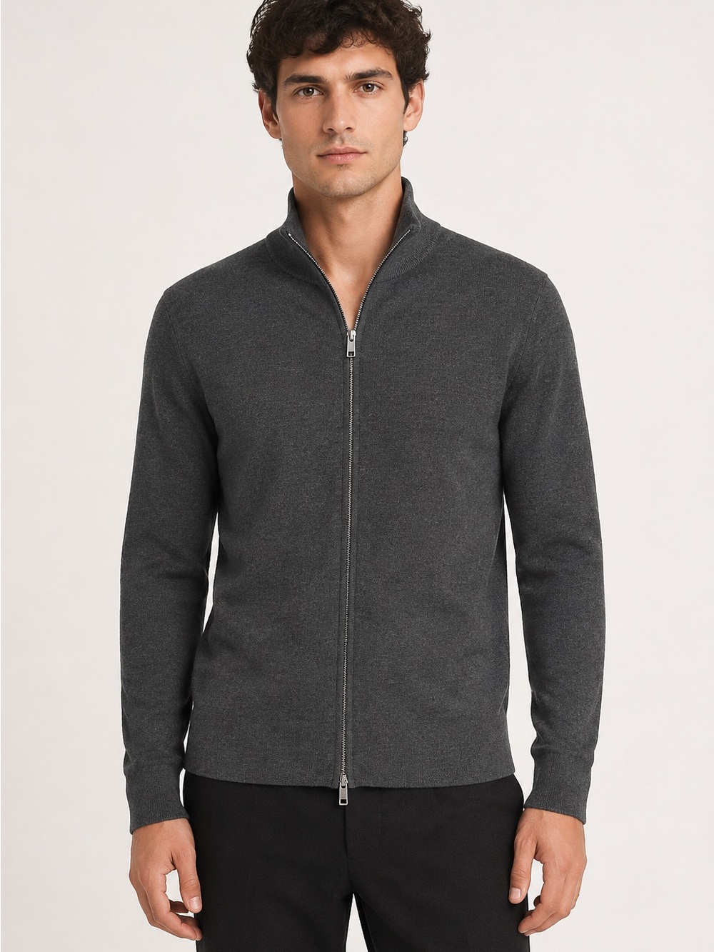 H&M Men’s Charcoal Grey Wool Blend Full Zip Cardigan Sweater M